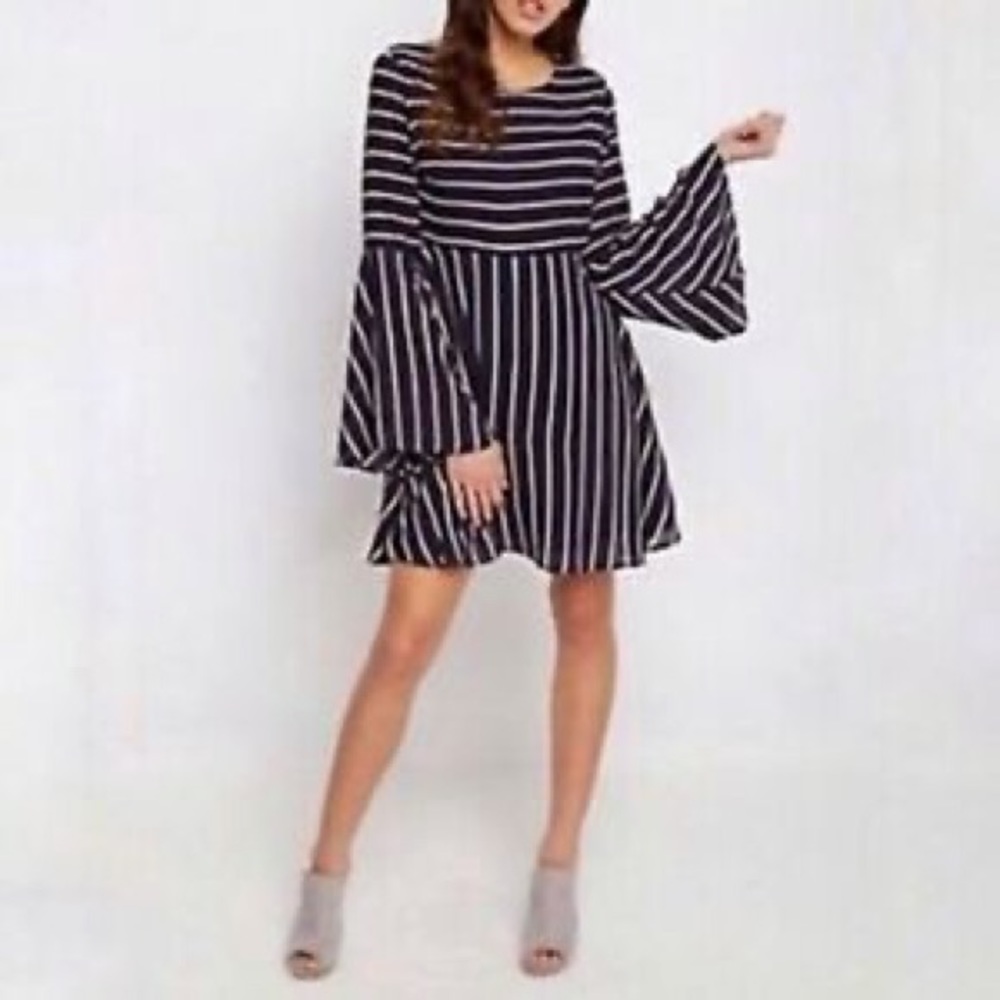 Bell Sleeved Striped Navy Dress- Sadie Robertson